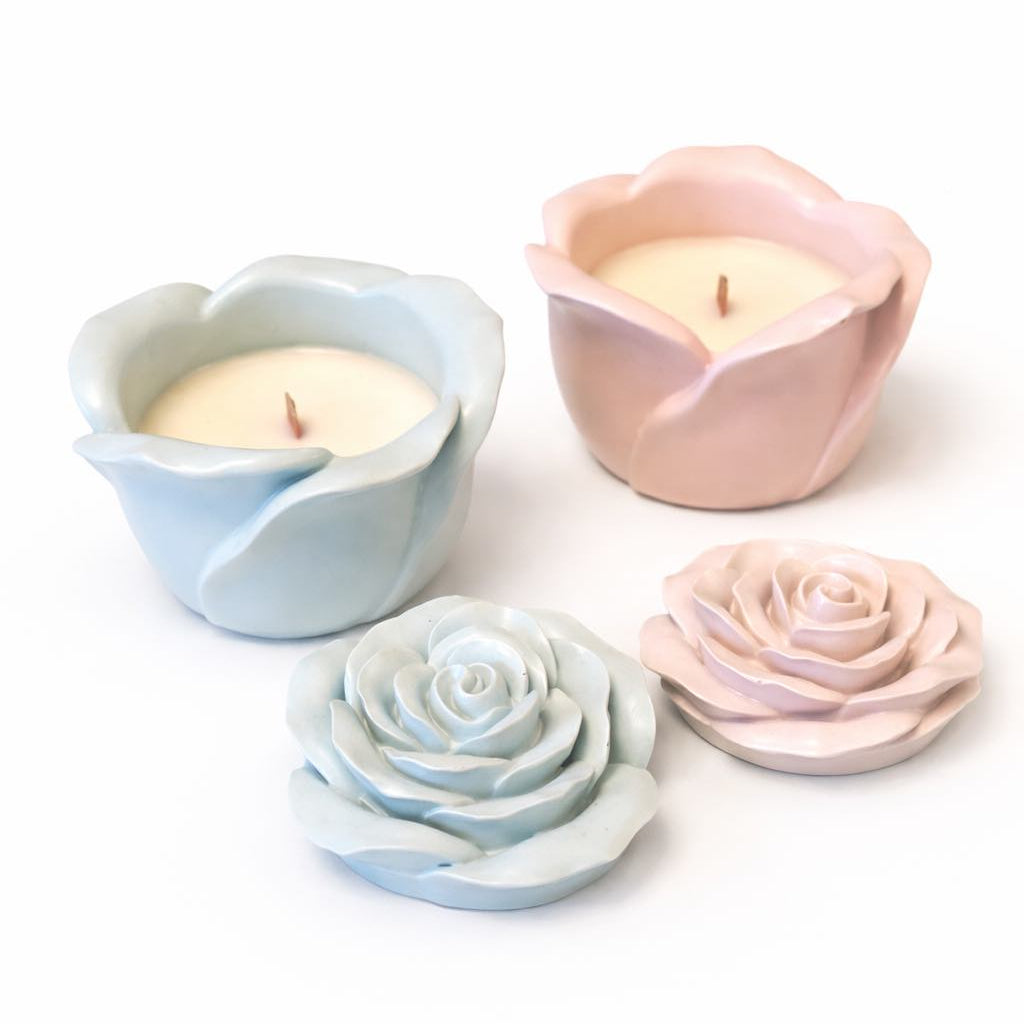 Handmade Rose Bloom Candle Jar Gift, Artisan Soy Wax and Wood Wick