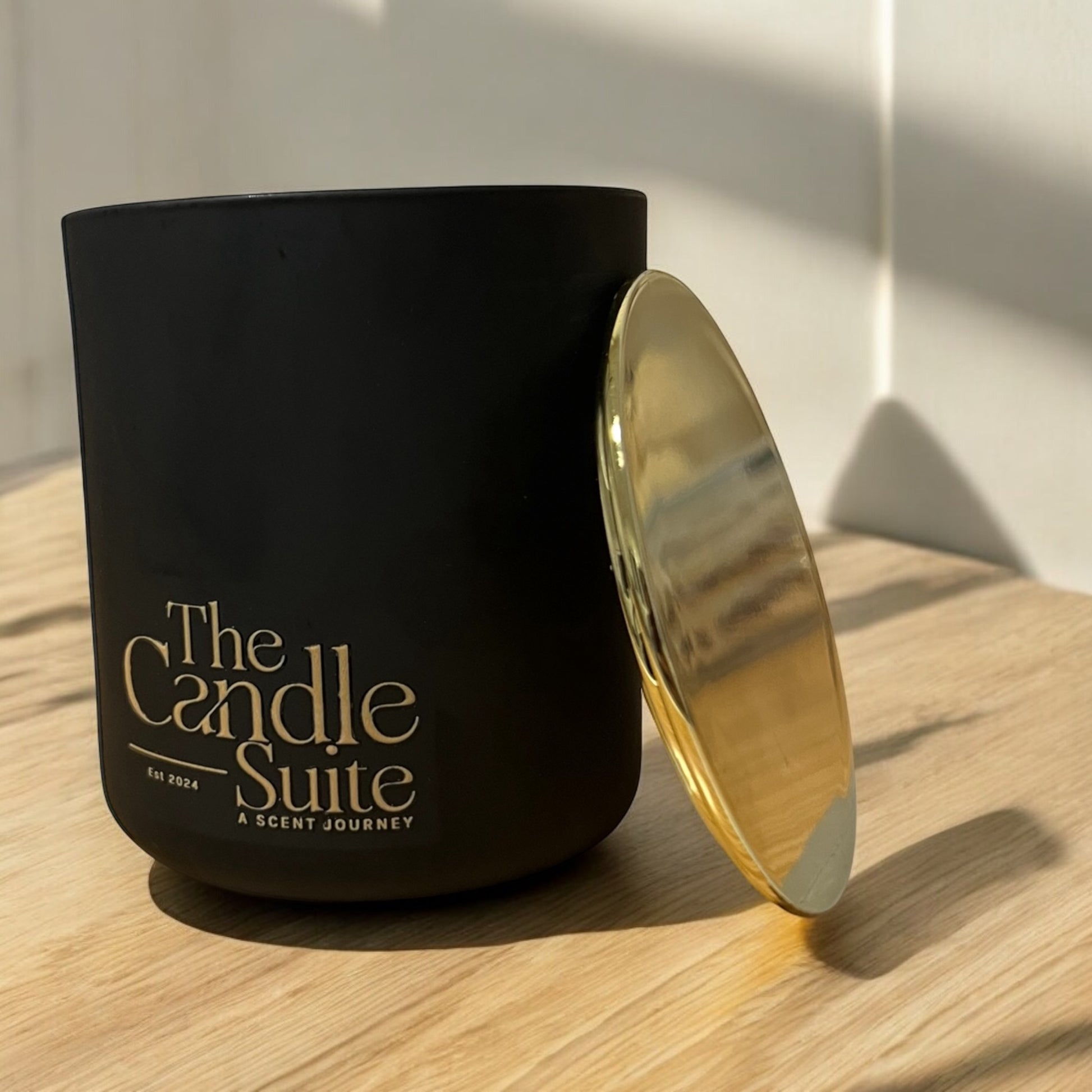 luxury candles, scented candles, black jar with lid