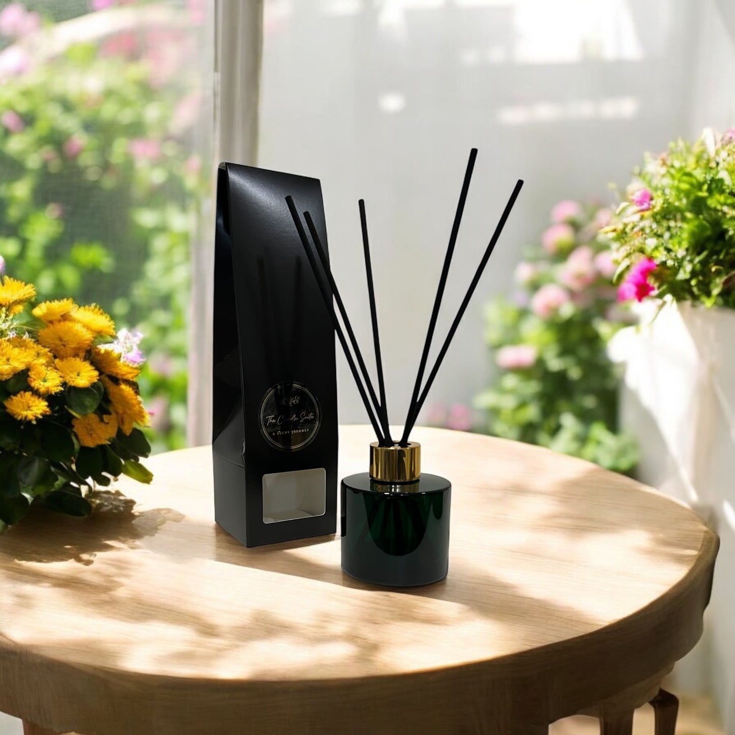 Luxury dark green glass home diffusers, hand-poured with care to create a beautiful and calming environment. Gift for her