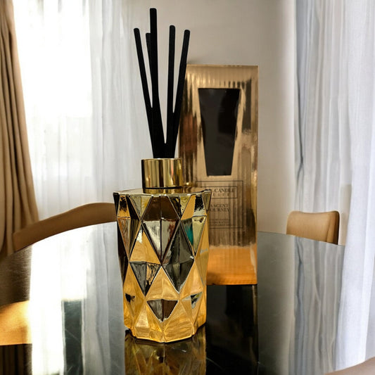 Gold Luxury Serenity Reed Diffuser, geometric pattern