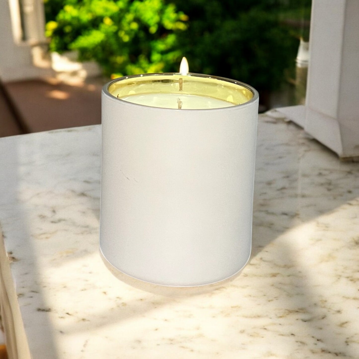 Scented candles in stylish white matte jar, offering a clean and long-lasting burn. 