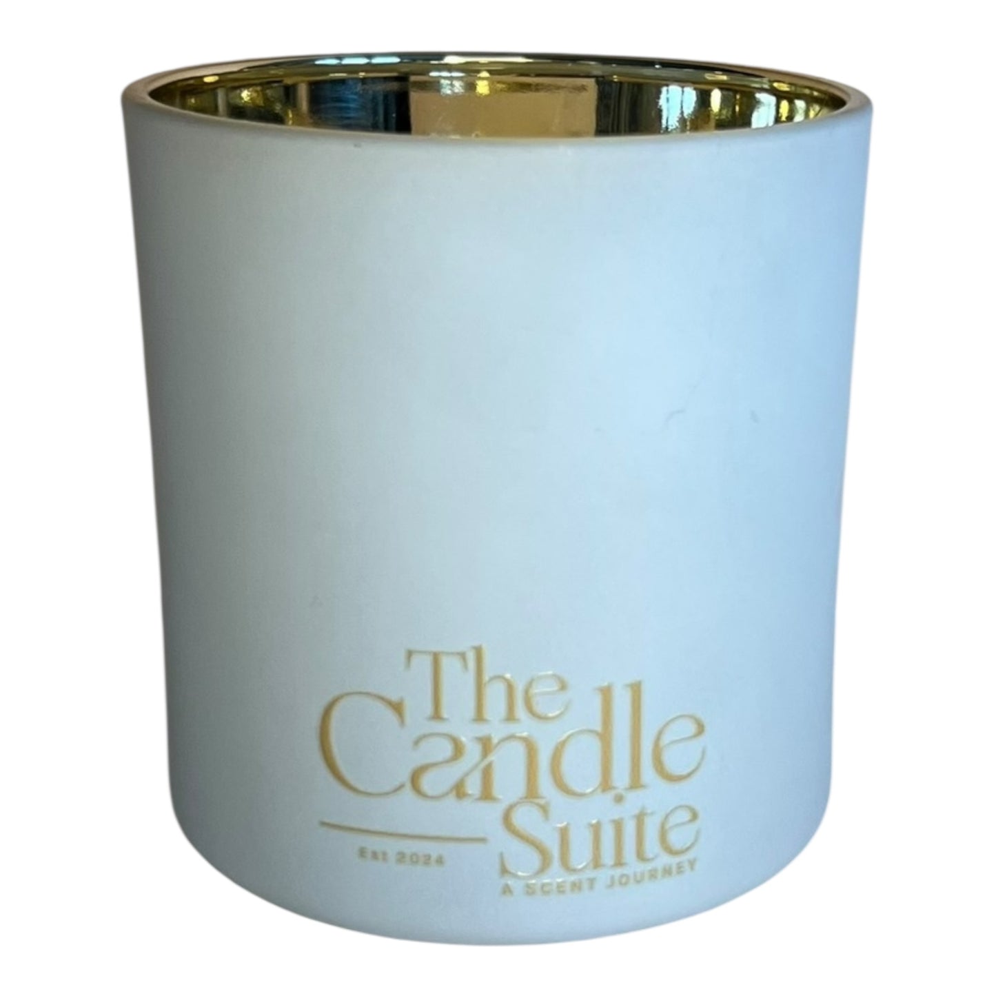 electroplatee candle jar with soy wax candle. White on the outside