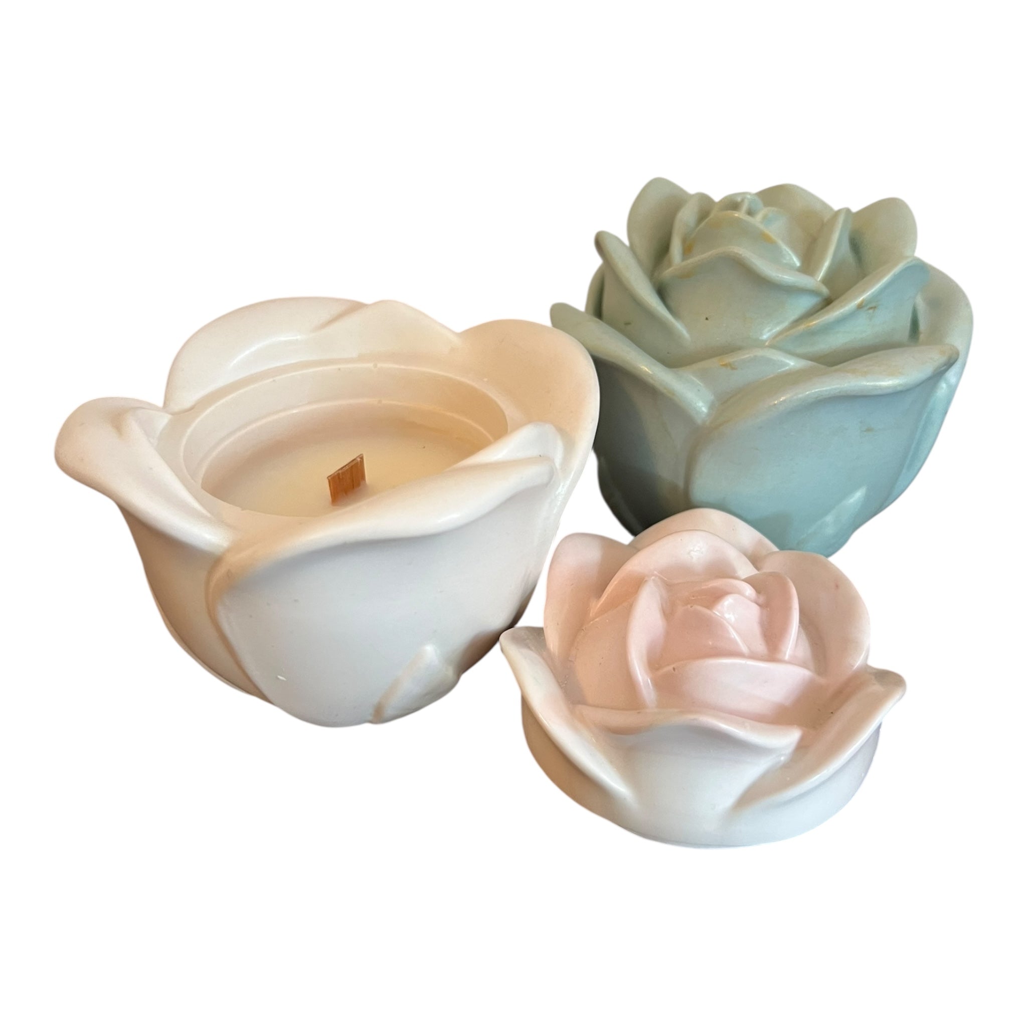 Handmade Rose Candle Jar Gift, Artisan Soy Wax and Wood Wick