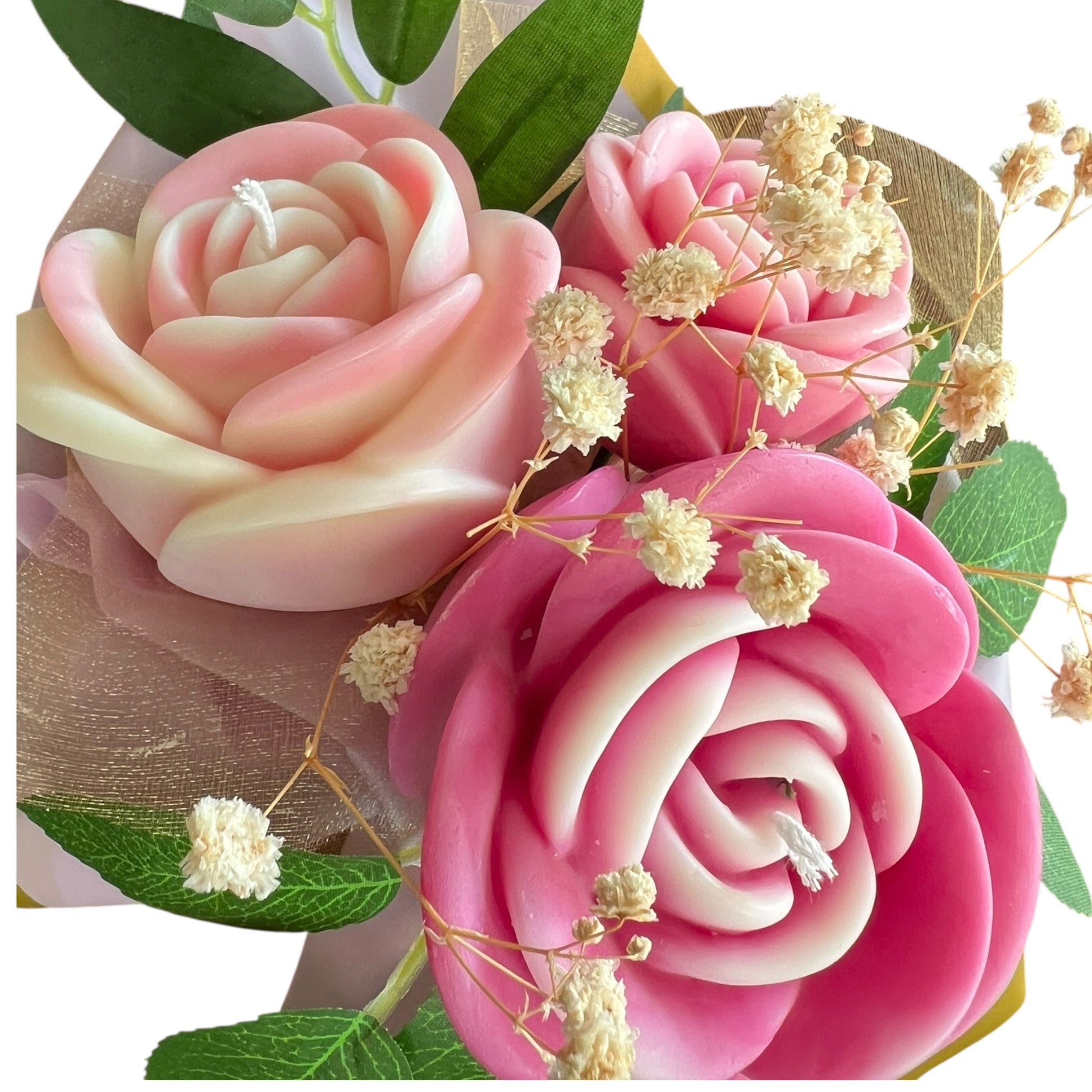 Decorative flowers with pink and white roses on a white background