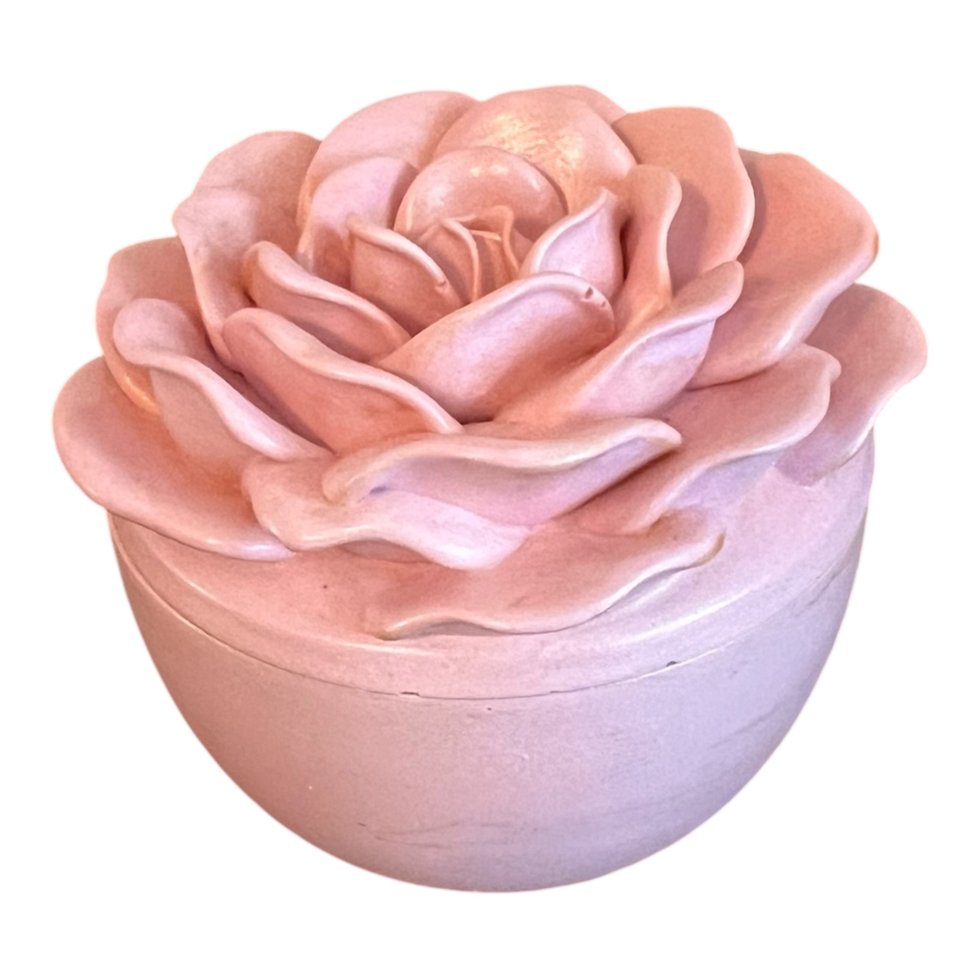 Pink rose-shaped container on a white background